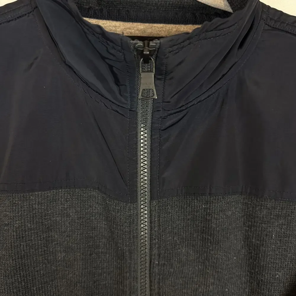 Banana Republic Track Jacket Mens Medium‎ Gray Navy Full Zip Knitted Mock Neck